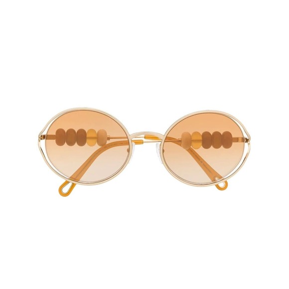 Chloé Accessories - CHLOE WOMEN'S DILLIE OVAL GOLD SUNGLASSES WITH BEAD DETAIL, NWT, $466